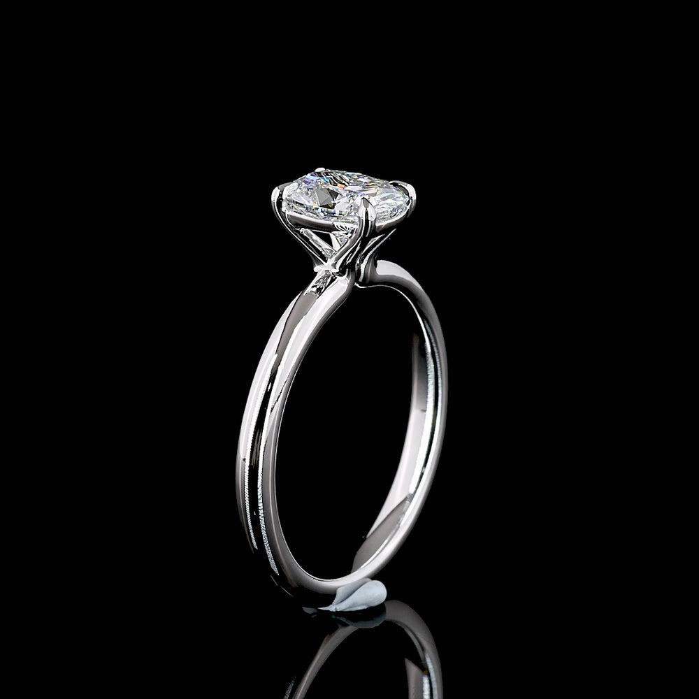 14K White Gold Cushion Modified Cut Solitaire Ring with 1.05 Carat Lab Grown Diamond D VVS2 Clarity IGI Certified - Covaloro Fine Jewelry