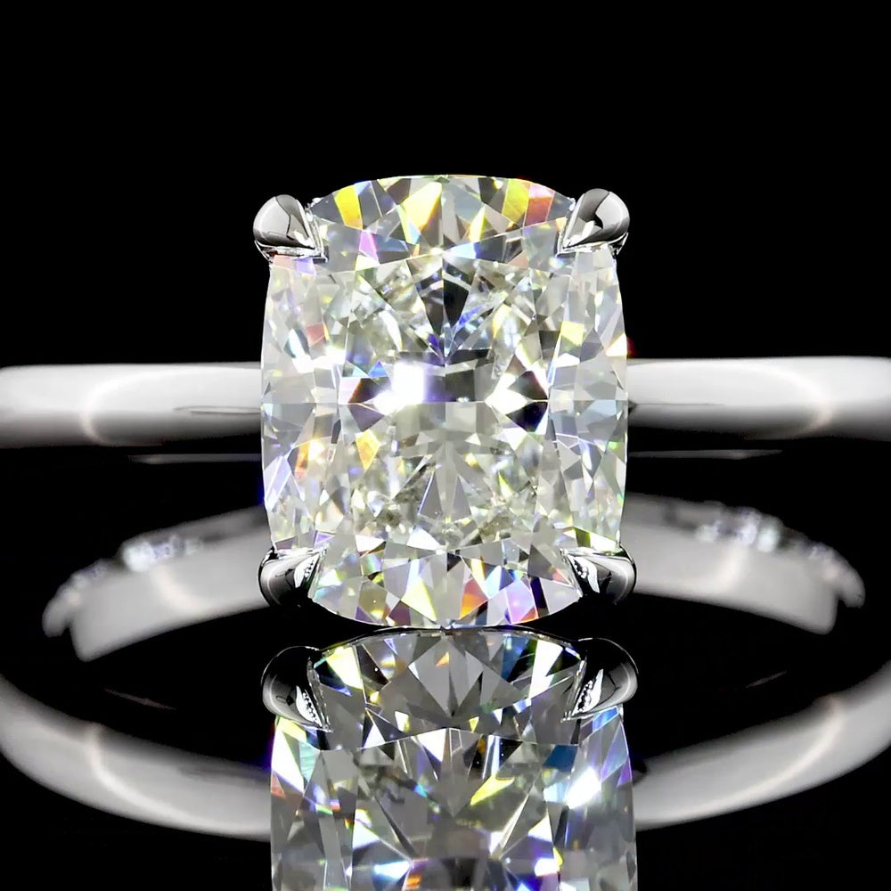 14K White Gold Cushion Modified Cut Solitaire Ring with 2.09 Carat Lab Diamond (G-H Color, VS1 Clarity) - GIA Certified - Covaloro Fine Jewelry