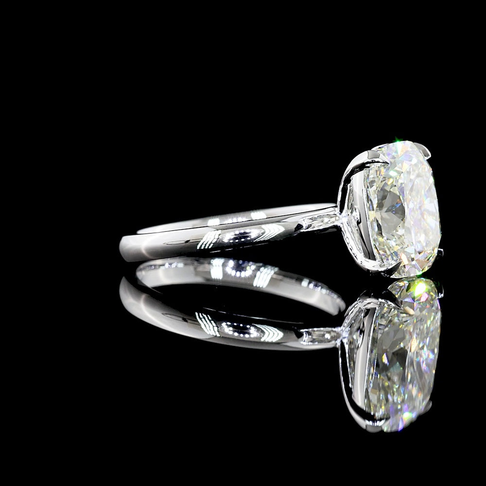 14K White Gold Cushion Modified Cut Solitaire Ring with GIA Certified 4.07 Carat Lab Diamond - North-South Prong Set I-J Color SI1 Clarity - Covaloro Fine Jewelry