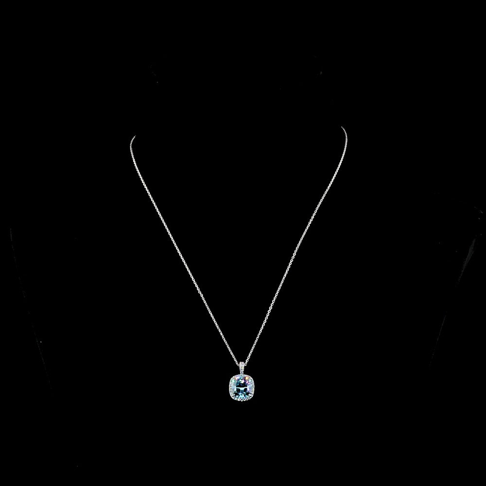14K White Gold Cushion Modified Halo Pendant with 3.24 Carat Fancy Vivid Blue VS1 Lab Diamond and 0.22 Carat Round Brilliant Accent Diamonds - 3.46 Carat Total Weight - Covaloro Fine Jewelry