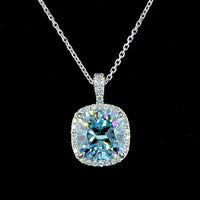 14K White Gold Cushion Modified Halo Pendant with 3.24 Carat Fancy Vivid Blue VS1 Lab Diamond and 0.22 Carat Round Brilliant Accent Diamonds - 3.46 Carat Total Weight - Covaloro Fine Jewelry