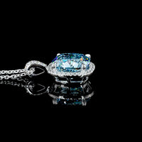 14K White Gold Cushion Modified Halo Pendant with 3.24 Carat Fancy Vivid Blue VS1 Lab Diamond and 0.22 Carat Round Brilliant Accent Diamonds - 3.46 Carat Total Weight - Covaloro Fine Jewelry