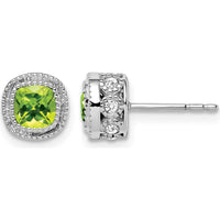 14K White Gold Cushion Peridot and Diamond Button Earrings - 0.65 Carat Total Gem Weight by Monteluci Fine Jewelry