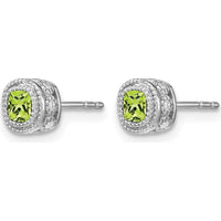 14K White Gold Cushion Peridot and Diamond Button Earrings - 0.65 Carat Total Gem Weight by Monteluci Fine Jewelry