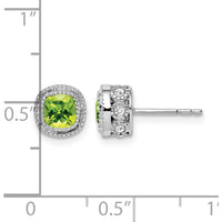 14K White Gold Cushion Peridot and Diamond Button Earrings - 0.65 Carat Total Gem Weight by Monteluci Fine Jewelry
