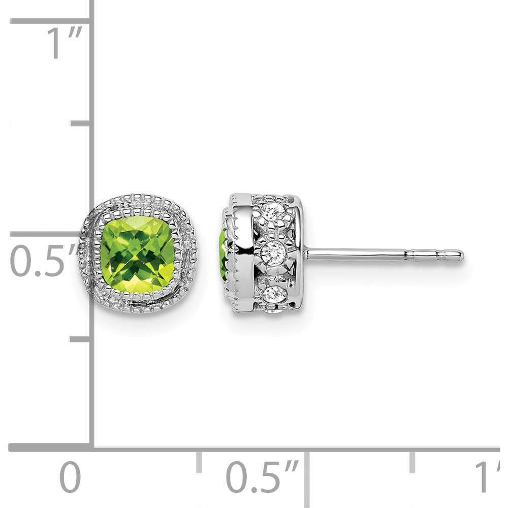 14K White Gold Cushion Peridot and Diamond Button Earrings - 0.65 Carat Total Gem Weight by Monteluci Fine Jewelry