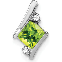 14K White Gold Cushion Peridot and Diamond Chain Slide with 2 Round Diamonds - 0.024 Carat Total Diamond Weight by Oro Pregiato