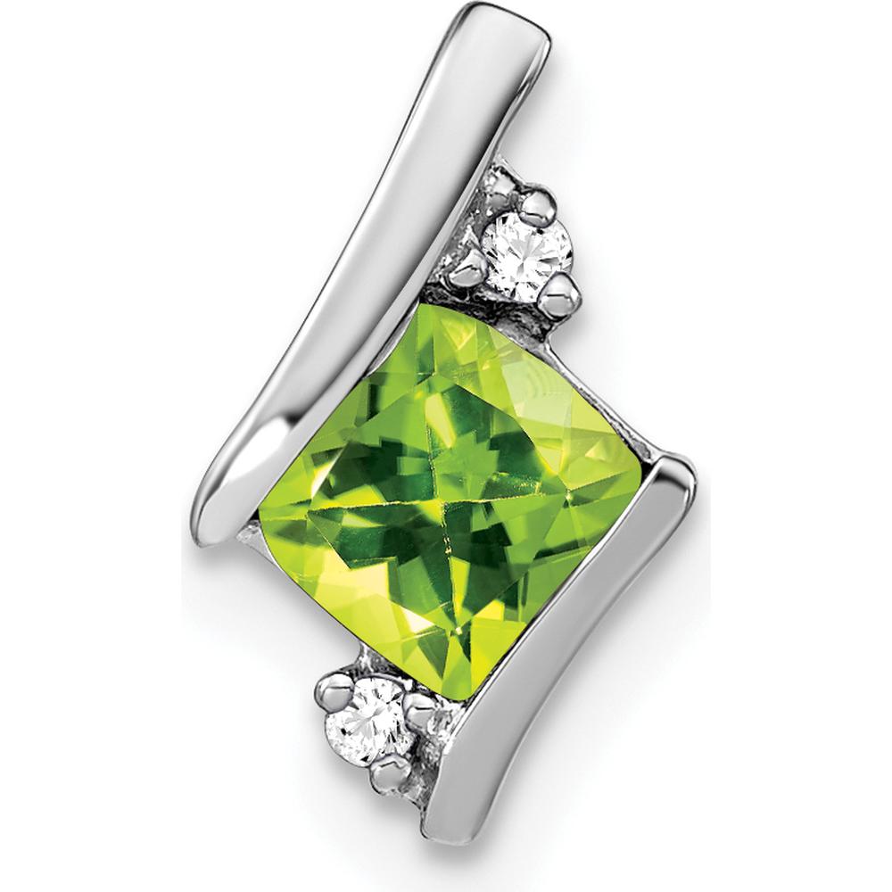 14K White Gold Cushion Peridot and Diamond Chain Slide with 2 Round Diamonds - 0.024 Carat Total Diamond Weight by Oro Pregiato
