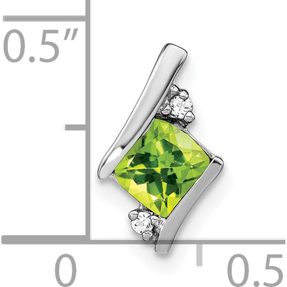 14K White Gold Cushion Peridot and Diamond Chain Slide with 2 Round Diamonds - 0.024 Carat Total Diamond Weight by Oro Pregiato