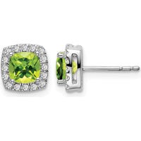 14K White Gold Cushion Peridot and Diamond Halo Earrings - 0.65 Carat Total Peridot Weight by Monteluci Fine Jewelry