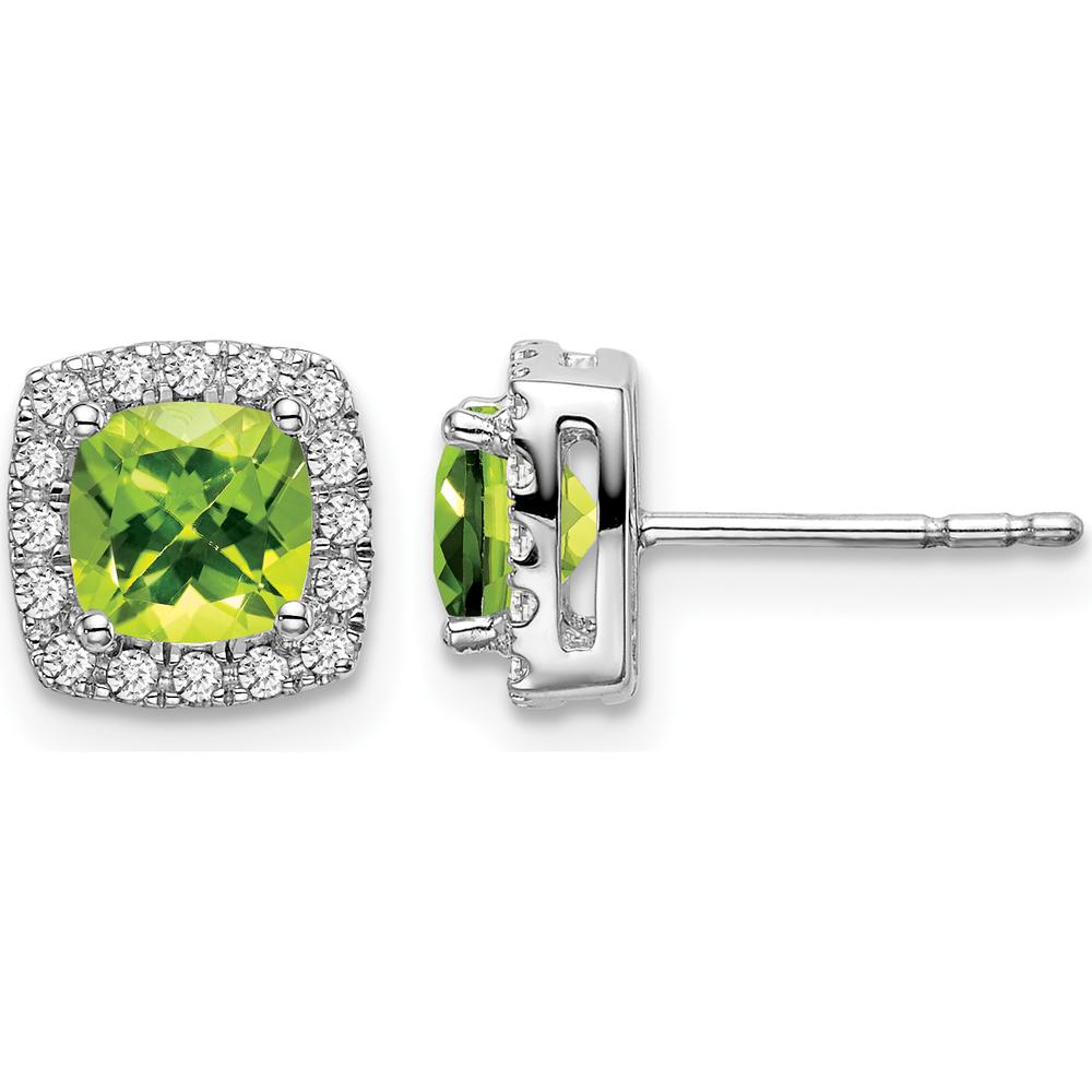 14K White Gold Cushion Peridot and Diamond Halo Earrings - 0.65 Carat Total Peridot Weight by Monteluci Fine Jewelry