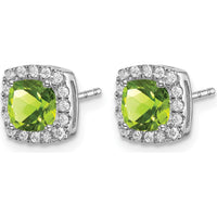 14K White Gold Cushion Peridot and Diamond Halo Earrings - 0.65 Carat Total Peridot Weight by Monteluci Fine Jewelry
