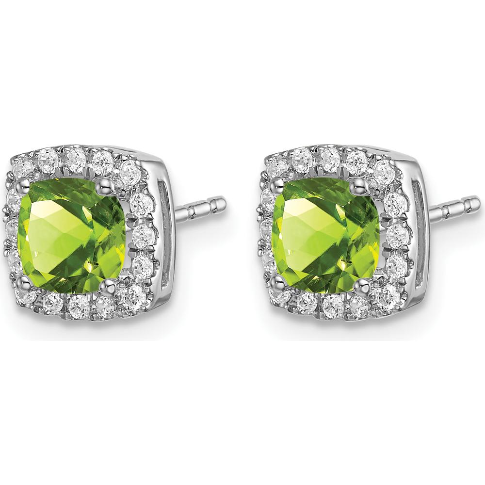 14K White Gold Cushion Peridot and Diamond Halo Earrings - 0.65 Carat Total Peridot Weight by Monteluci Fine Jewelry
