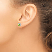 14K White Gold Cushion Peridot and Diamond Halo Earrings - 0.65 Carat Total Peridot Weight by Monteluci Fine Jewelry