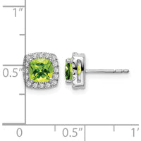 14K White Gold Cushion Peridot and Diamond Halo Earrings - 0.65 Carat Total Peridot Weight by Monteluci Fine Jewelry