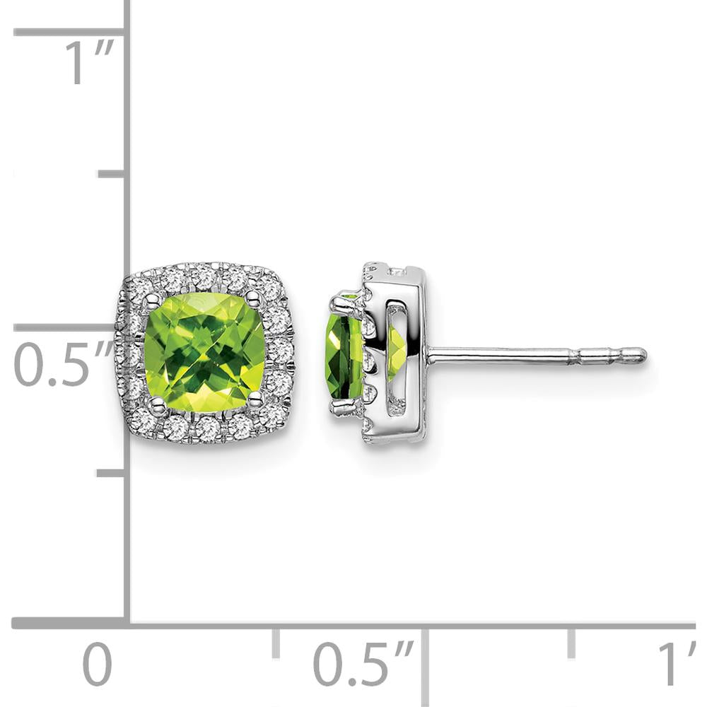 14K White Gold Cushion Peridot and Diamond Halo Earrings - 0.65 Carat Total Peridot Weight by Monteluci Fine Jewelry