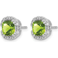 14K White Gold Cushion Peridot and Diamond Halo Earrings - 1.25 Carat Peridot & 0.10 Carat Total Diamond Weight by Monteluci Fine Jewelry