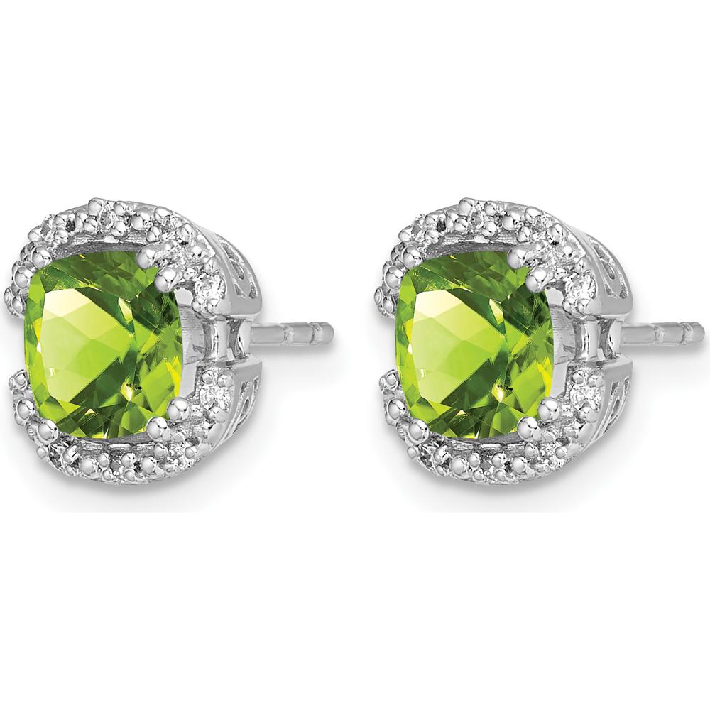 14K White Gold Cushion Peridot and Diamond Halo Earrings - 1.25 Carat Peridot & 0.10 Carat Total Diamond Weight by Monteluci Fine Jewelry