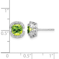14K White Gold Cushion Peridot and Diamond Halo Earrings - 1.25 Carat Peridot & 0.10 Carat Total Diamond Weight by Monteluci Fine Jewelry