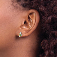 14K White Gold Cushion Peridot and Round Diamond Button Earrings - 0.025 Carat Total Diamond Weight by Oro Pregiato