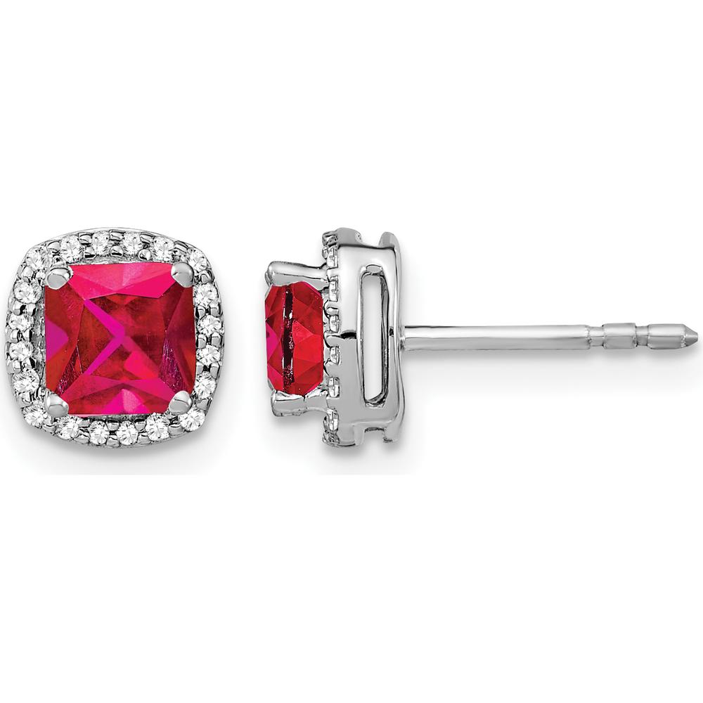 14K White Gold Cushion Ruby and Diamond Halo Earrings - 1.55 Carat Total Gem Weight by Monteluci Fine Jewelry