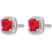 14K White Gold Cushion Ruby and Diamond Halo Earrings - 1.55 Carat Total Gem Weight by Monteluci Fine Jewelry