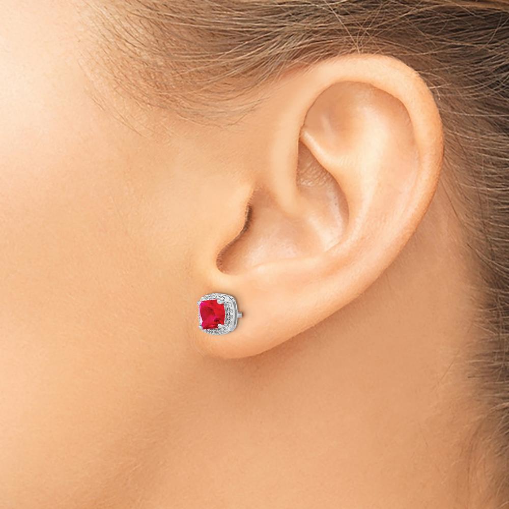14K White Gold Cushion Ruby and Diamond Halo Earrings - 1.55 Carat Total Gem Weight by Monteluci Fine Jewelry