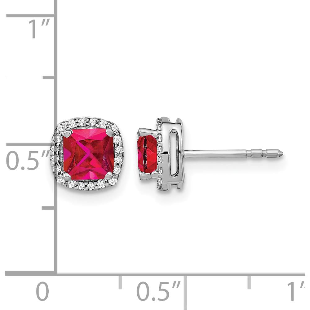 14K White Gold Cushion Ruby and Diamond Halo Earrings - 1.55 Carat Total Gem Weight by Monteluci Fine Jewelry