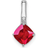 14K White Gold Cushion Ruby and Diamond Pendant - 1.25 Carat Ruby, 0.01 Carat Diamond by Lumare Gioia