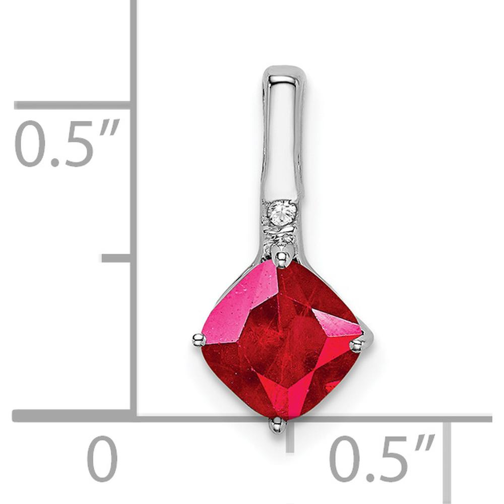 14K White Gold Cushion Ruby and Diamond Pendant - 1.25 Carat Ruby, 0.01 Carat Diamond by Lumare Gioia