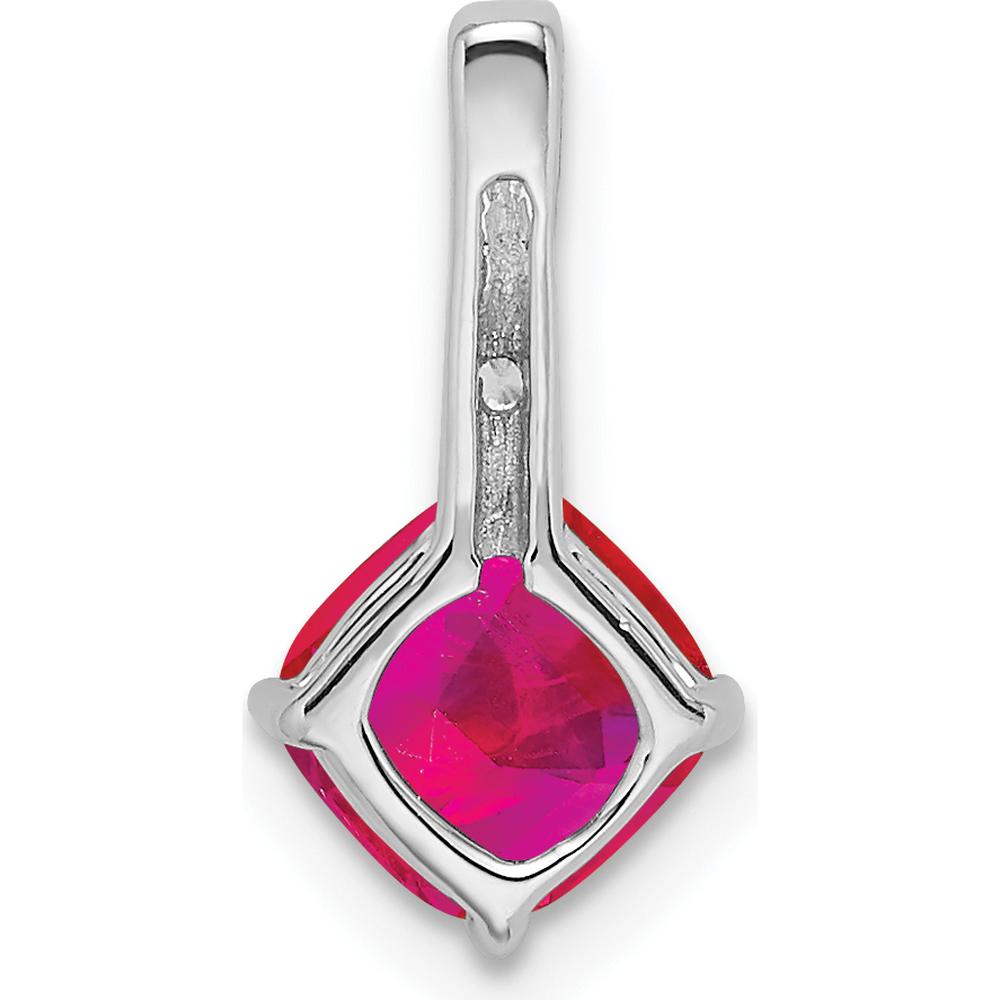 14K White Gold Cushion Ruby and Diamond Pendant - 1.25 Carat Ruby, 0.01 Carat Diamond by Lumare Gioia