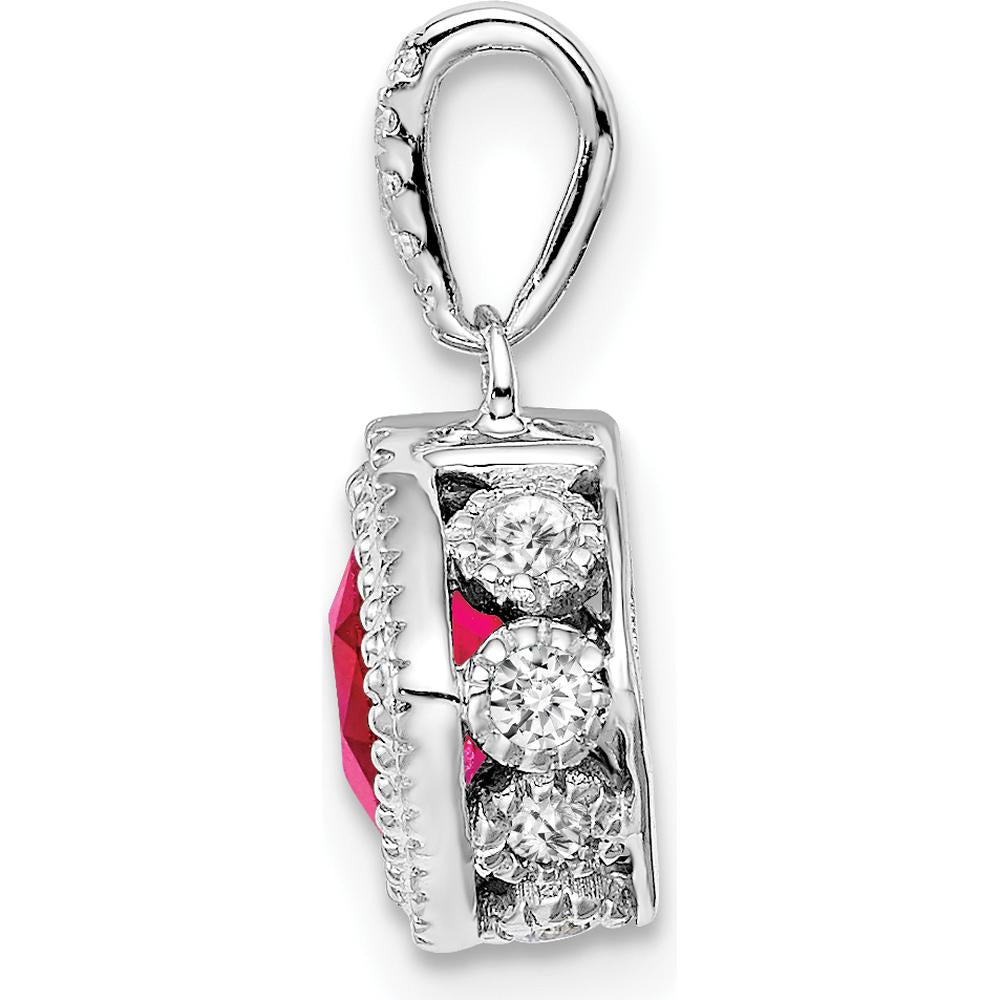14K White Gold Cushion Ruby and Diamond Pendant with Beaded Edge and Round Diamonds - 0.45 Carat Total Gem Weight by Lumare Gioia