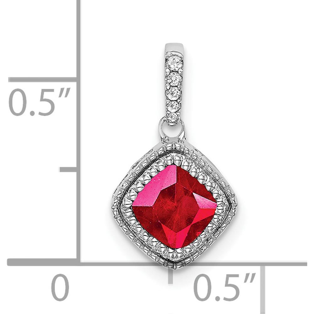 14K White Gold Cushion Ruby and Diamond Pendant with Beaded Edge and Round Diamonds - 0.45 Carat Total Gem Weight by Lumare Gioia