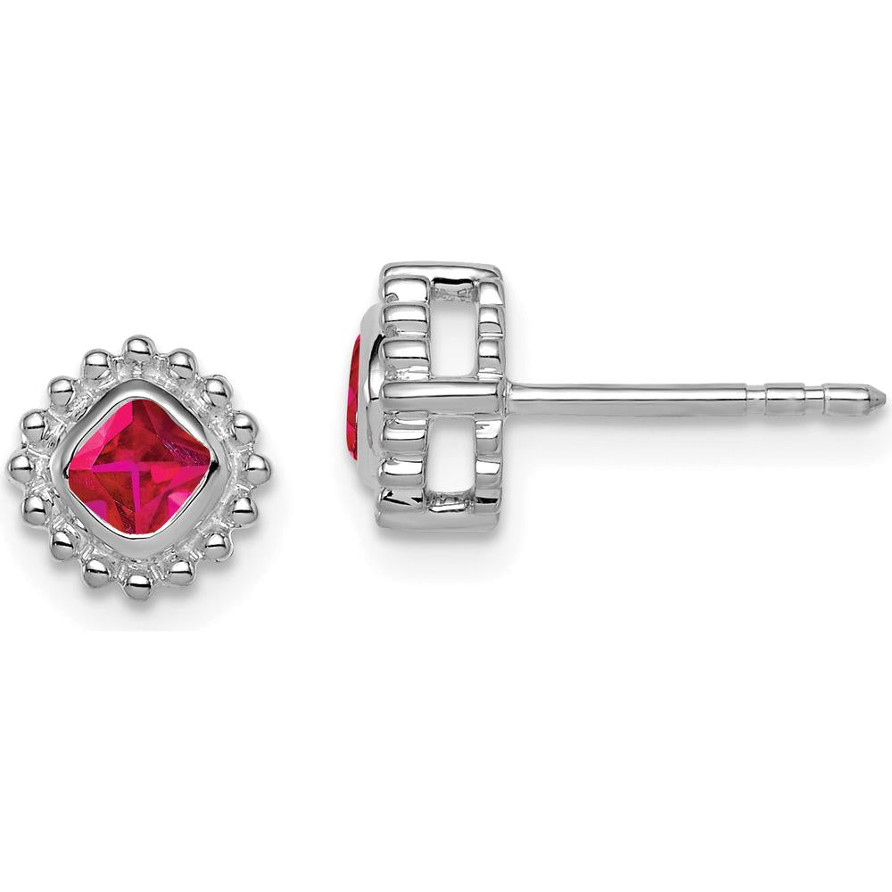 14K White Gold Cushion Ruby Earrings - 0.25 Carat Total Ruby Weight by Monteluci Fine Jewelry