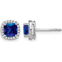14K White Gold Cushion Sapphire and Diamond Halo Earrings - 0.775 Carat Total Sapphire and Diamond Weight by Monteluci Fine Jewelry
