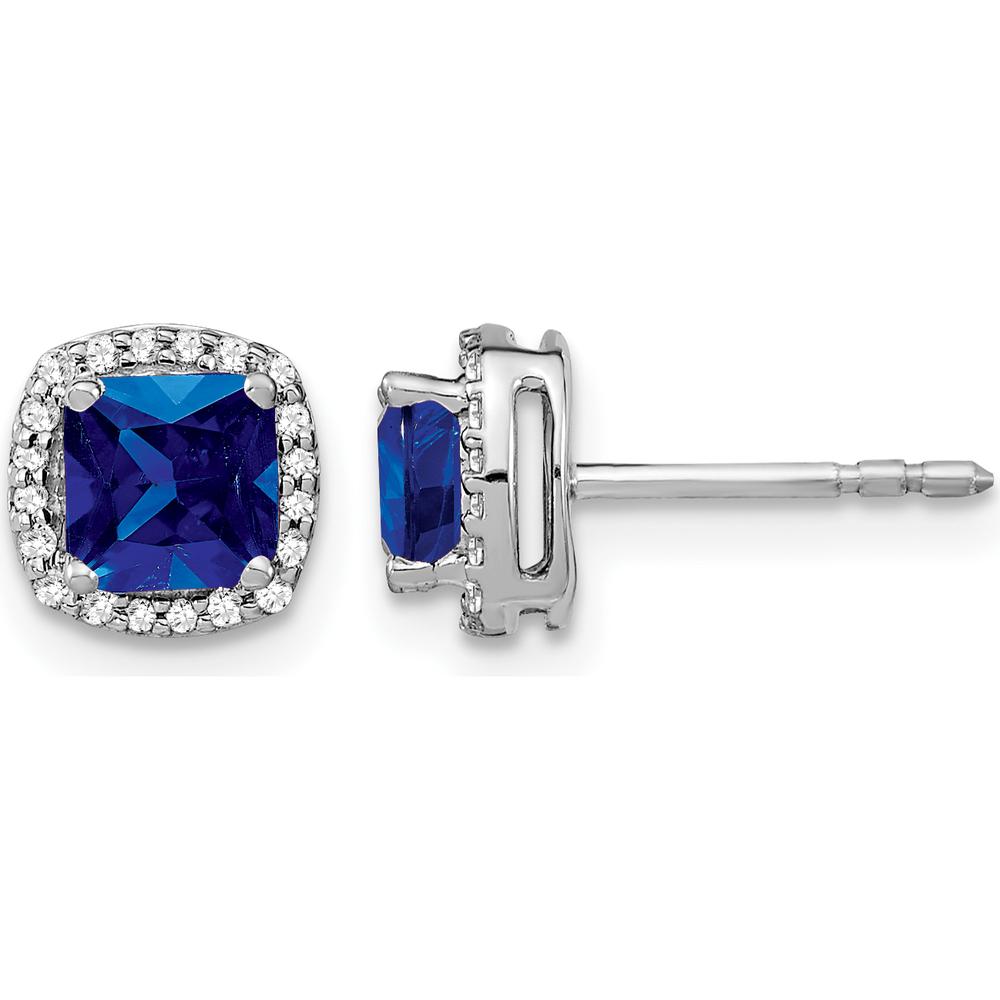 14K White Gold Cushion Sapphire and Diamond Halo Earrings - 0.775 Carat Total Sapphire and Diamond Weight by Monteluci Fine Jewelry