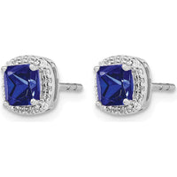 14K White Gold Cushion Sapphire and Diamond Halo Earrings - 0.775 Carat Total Sapphire and Diamond Weight by Monteluci Fine Jewelry