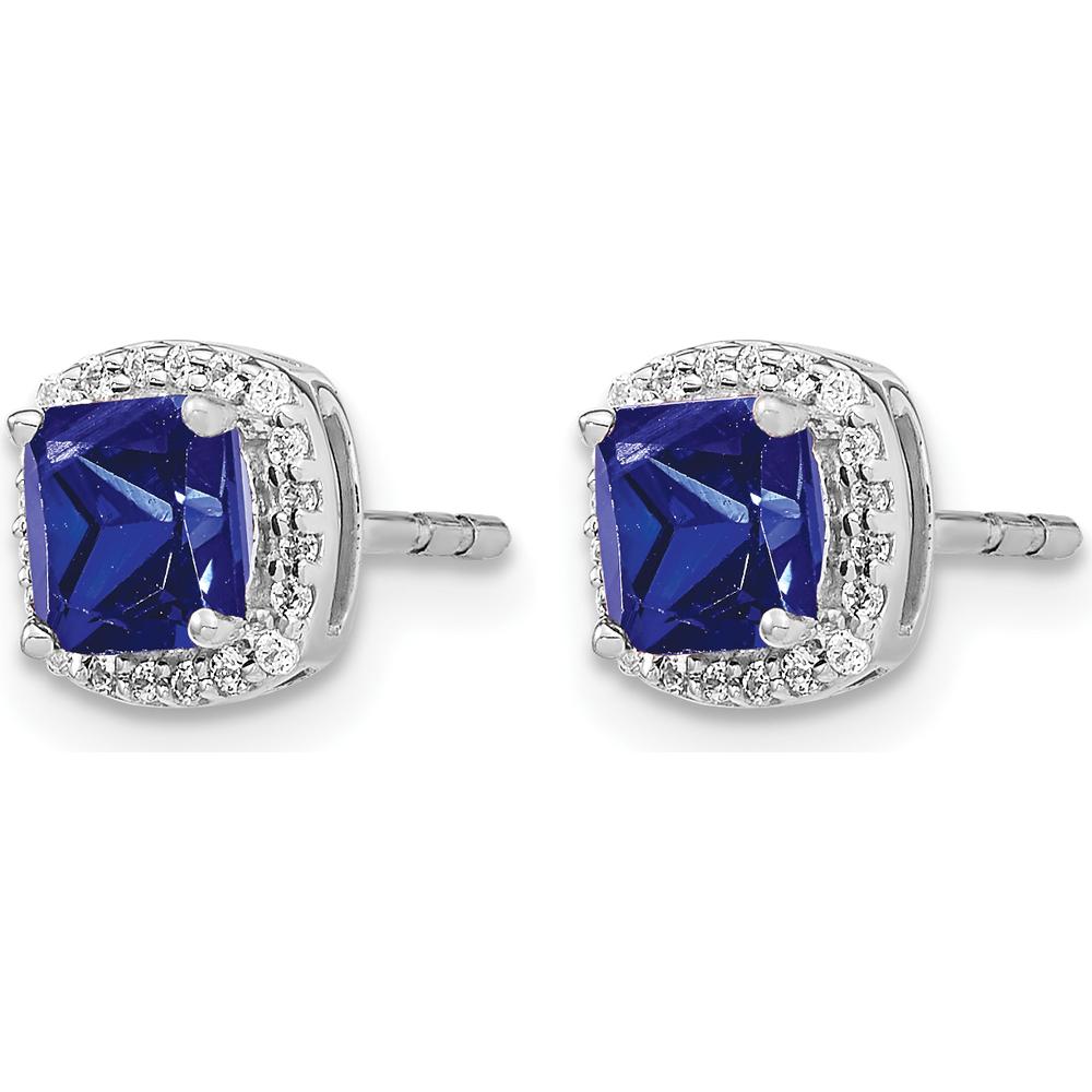 14K White Gold Cushion Sapphire and Diamond Halo Earrings - 0.775 Carat Total Sapphire and Diamond Weight by Monteluci Fine Jewelry
