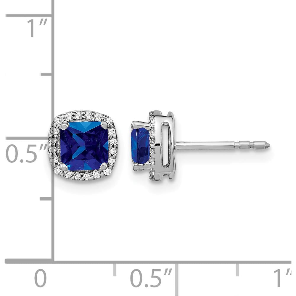 14K White Gold Cushion Sapphire and Diamond Halo Earrings - 0.775 Carat Total Sapphire and Diamond Weight by Monteluci Fine Jewelry