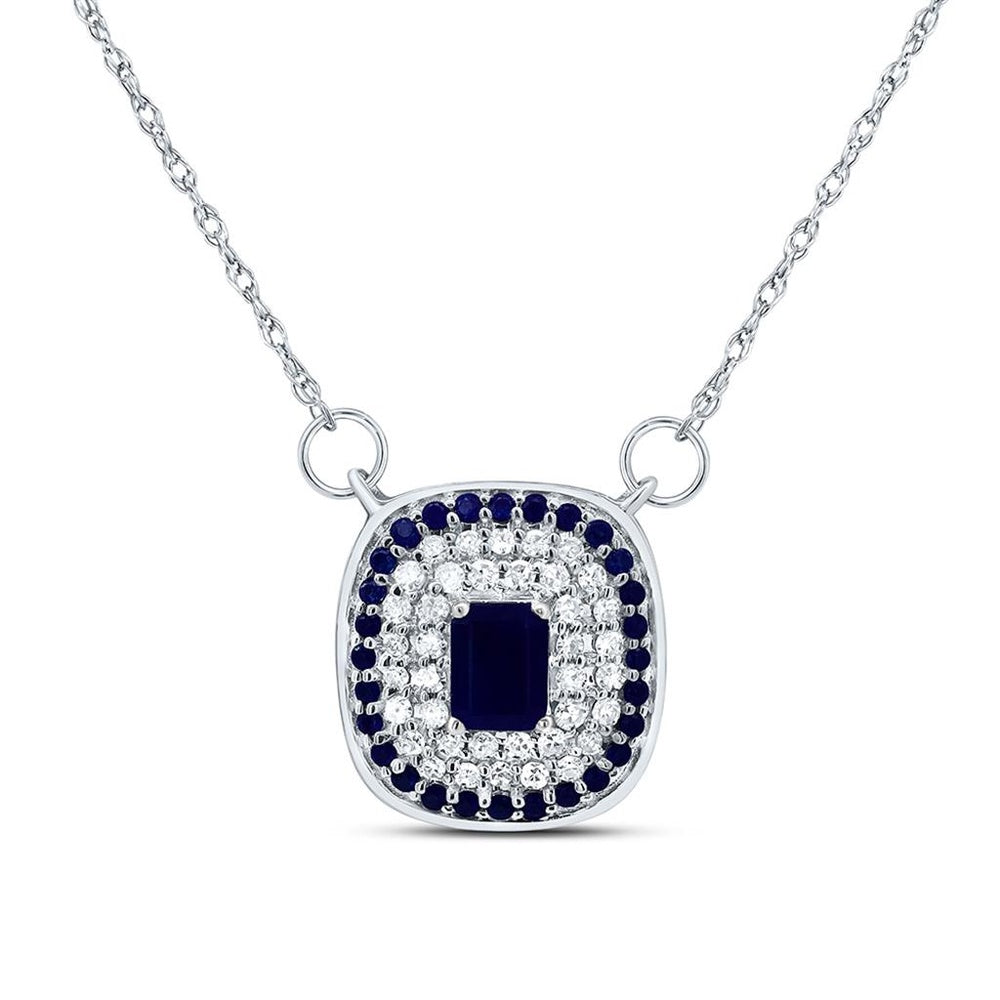 14K White Gold Cushion Sapphire and Diamond Necklace - 1/2 Carat Total Gemstone Weight