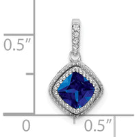 14K White Gold Cushion Sapphire and Diamond Pendant with Side Diamond Detail - 0.45 Carat Sapphire, 0.04 Carat Diamond Total Weight by Lumare Gioia