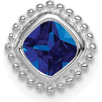 14K White Gold Cushion Sapphire Beaded Edge Pendant - 0.5 Carat Total Sapphire Weight by Lumare Gioia