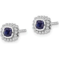 14K White Gold Cushion Sapphire Earrings with Milgrain Detail - 0.50 Carat Total Sapphire Weight by Monteluci Fine Jewelry