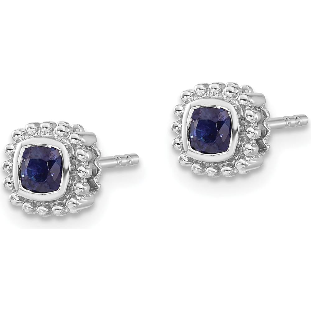 14K White Gold Cushion Sapphire Earrings with Milgrain Detail - 0.50 Carat Total Sapphire Weight by Monteluci Fine Jewelry