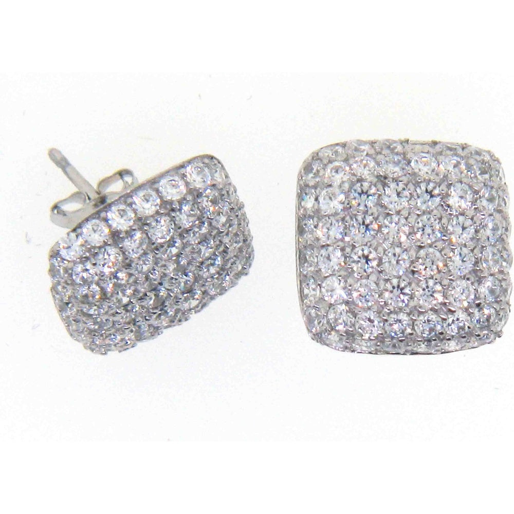 14K White Gold Cushion-Shaped Pave Set Round Diamond Stud Earrings - 1.99 Carat Total Diamond Weight by Auriventus