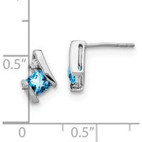 14K White Gold Cushion Sky Blue Topaz and Diamond Button Earrings - 0.025 Carat Total Diamond Weight by Oro Pregiato