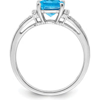 14K White Gold Cushion Swiss Blue Topaz and Diamond Ring - 1.795 Carat Topaz, 0.015 Carat Total Diamond Weight by 0