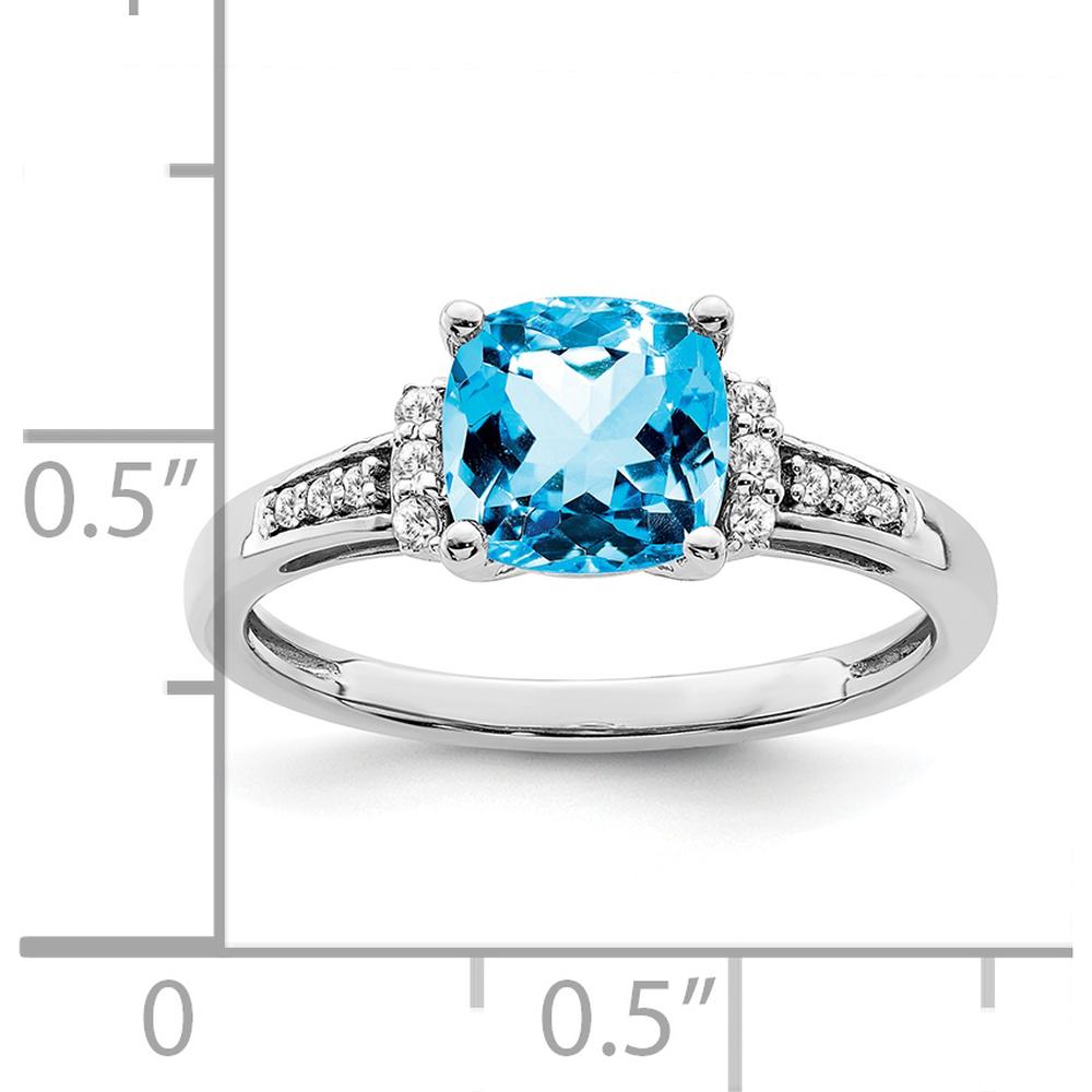 14K White Gold Cushion Swiss Blue Topaz and Diamond Ring - 1.795 Carat Topaz, 0.015 Carat Total Diamond Weight by 0