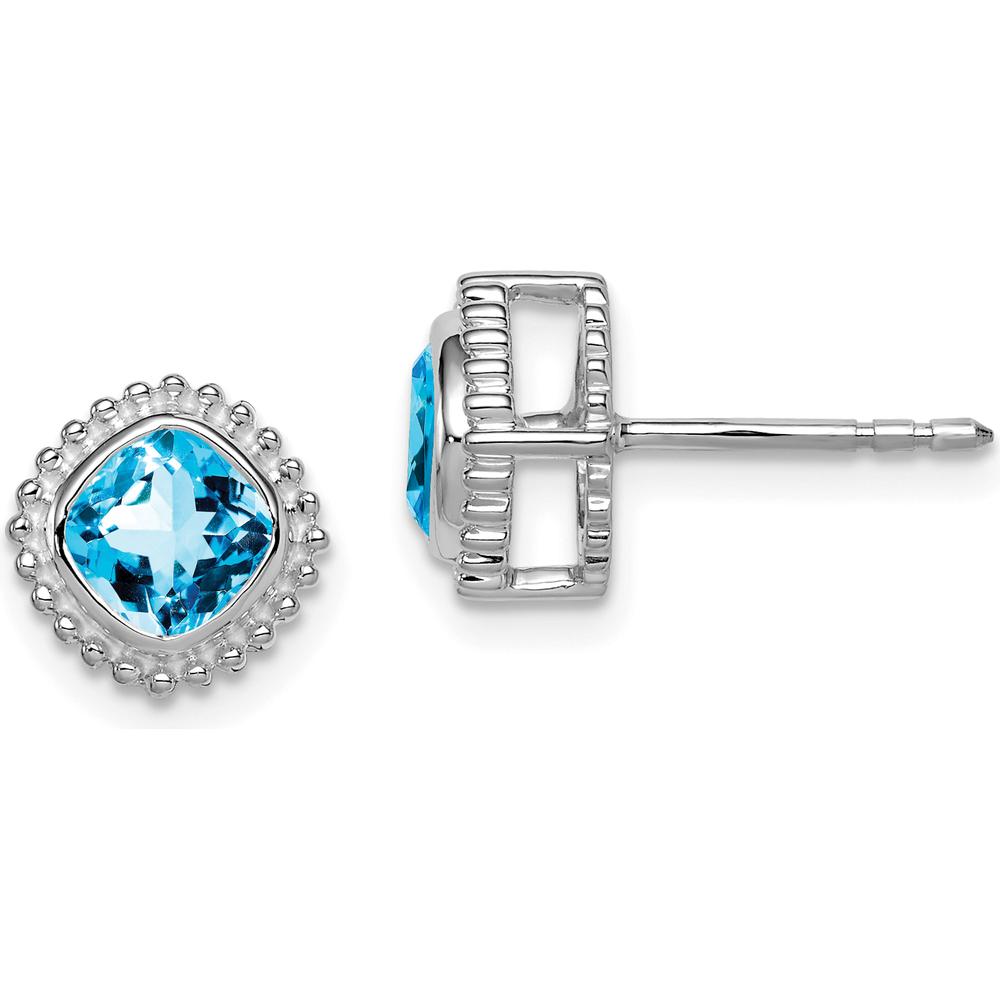 14K White Gold Cushion Swiss Blue Topaz Stud Earrings - 0.7 Carat Total Stone Weight by Monteluci Fine Jewelry
