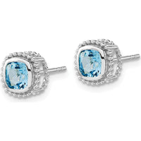 14K White Gold Cushion Swiss Blue Topaz Stud Earrings - 0.7 Carat Total Stone Weight by Monteluci Fine Jewelry